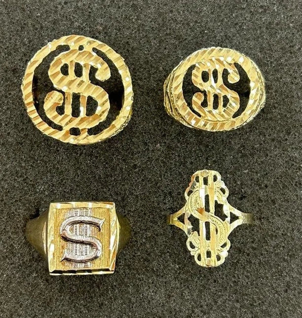 10k Gold Money Sign Circle  Ring, Gold Money Ring, Gold Dollar Sign Ring, Men's Gold Ring, Round Money Sign Ring, (Style 3&4)