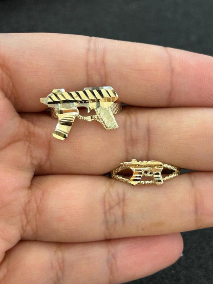 10k Gold Gun Uzi Ring, Yellow Gold Gun Ring, Women's Gold Ring, Weapon Ring, Gold Small Gun Ring, Uzi Machine Gun Ring, Diamond Cut Finish