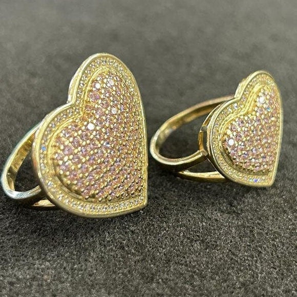 10k Gold Pink Stone Heart Ring, Pink Heart Ring, Women's Gold Ring, Shiny Gold Ring, Pink CZ Stone Heart Ring