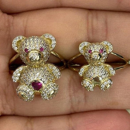 14k Gold Teddy Bear CZ Stone Ring, Women's Gold Ring, Gold Bear Ring, Red Stone Ring, Gold Teddy Bear White Stone Ring, 14k Gold Ring