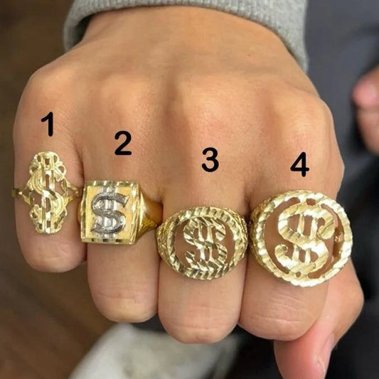 10k Gold Money Sign Ring, Gold Money Ring, Gold Dollar Sign Ring, Men's Gold Ring, Square Money Sign Ring, (Style 1 &2)