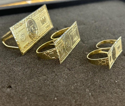 10k Gold 100 Dollar Bill Two Finger Ring, Gold 2 Finger Ring, Money Ring, Gold 100 Ring, 100 Dollars, Gold Men's Ring