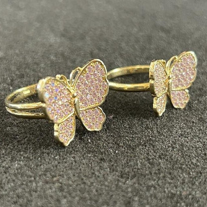 10k Gold Pink Stone Butterfly Ring, Pink Butterfly Ring, Women's Gold Ring, Shiny Gold Ring, Pink CZ Stone Butterfly Ring