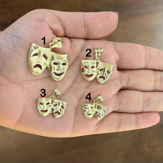 10k Gold Comedy Tradegy Pendant, Laugh Now Cry Later, Diamond Cut Finish, Drama Mask Pendant, Theater Mask Charm, Gold Two Face Mask Pendant