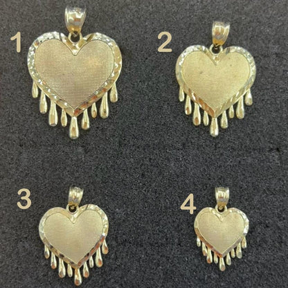 10k Gold Love Heart Drops Pendant / Charm, Dripping Heart Charm, Gold Heart Charm, Valentine's Gift, Anniversary Gift