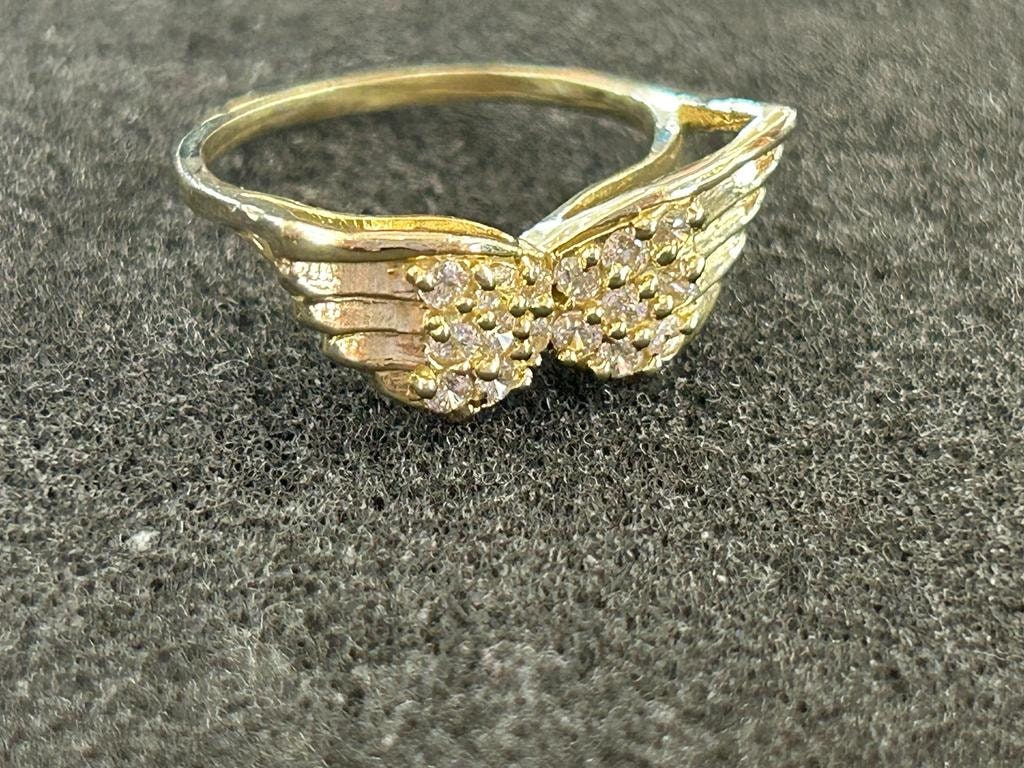 10k Gold CZ Stone Wings, Women's Gold Ring, Flying Wings Ring, Angel Wing Ring, Gold Wings Ring