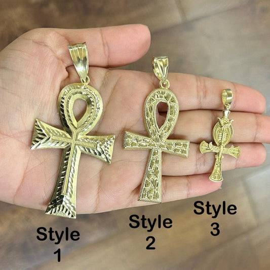 10k Gold Ankh Cross Pendant, Ancient Eyptian Ankh Pendant Charm, Nugget Style Pendant, Gifts for him, Jewelry for him, Religious Pendant