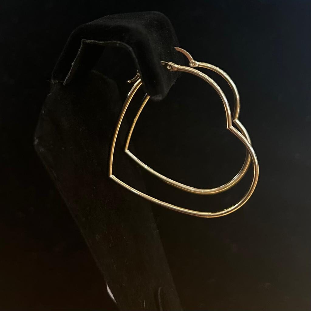 14k  Gold Heart Hoops, Thin Gold Hoops, Big Gold Hoops, Hoop Earring, Women's Hoop Earring, 14k Gold, Clip on Style, Love Earrings