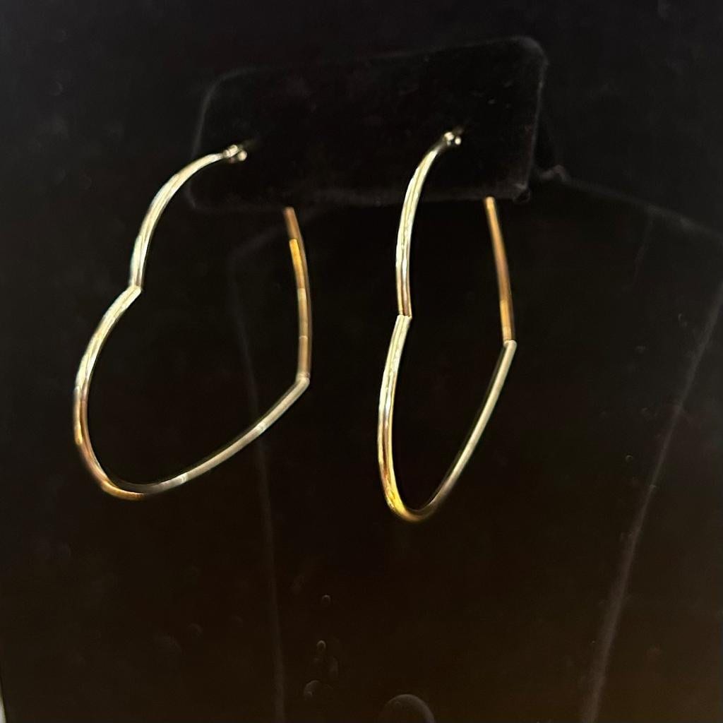 14k  Gold Heart Hoops, Thin Gold Hoops, Big Gold Hoops, Hoop Earring, Women's Hoop Earring, 14k Gold, Clip on Style, Love Earrings