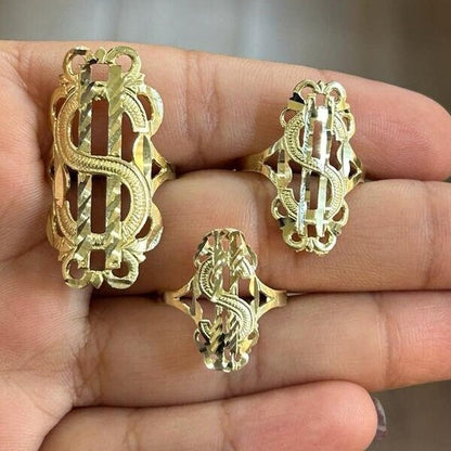 10k Gold Money Sign Ring, Gold Dollar Sign Ring, Money Ring