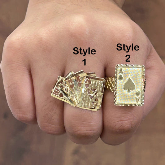 10k Gold Playing Cards Ring, Gold Men's Ring, Ace Ring, Birthday Ring Gift, Unisex Ring, Royal Flush of Hearts Ring, King of Spades, Poker