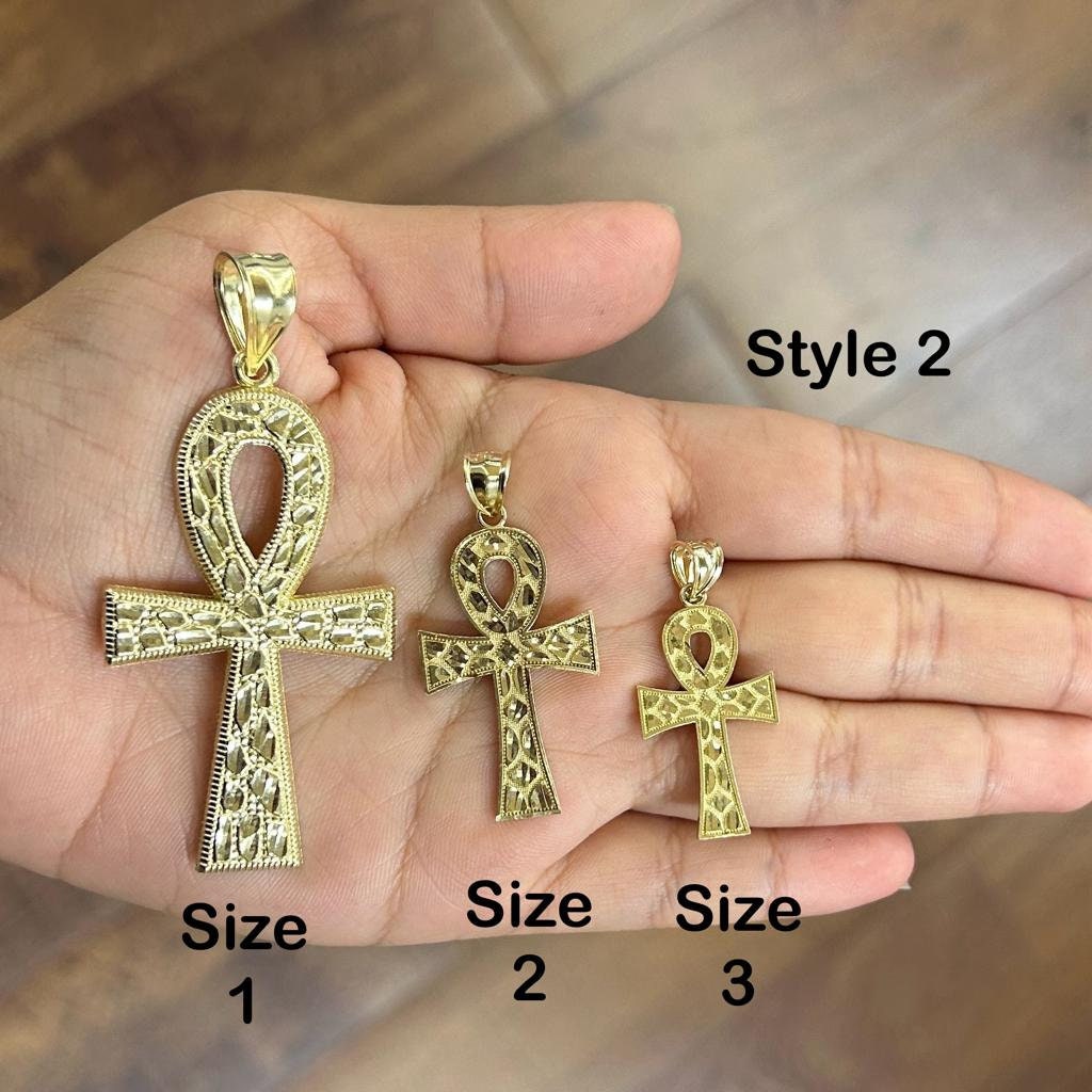 10k Gold Ankh Cross Pendant, Ancient Eyptian Ankh Pendant Charm, Nugget Style Pendant, Gifts for him, Jewelry for him, Religious Pendant