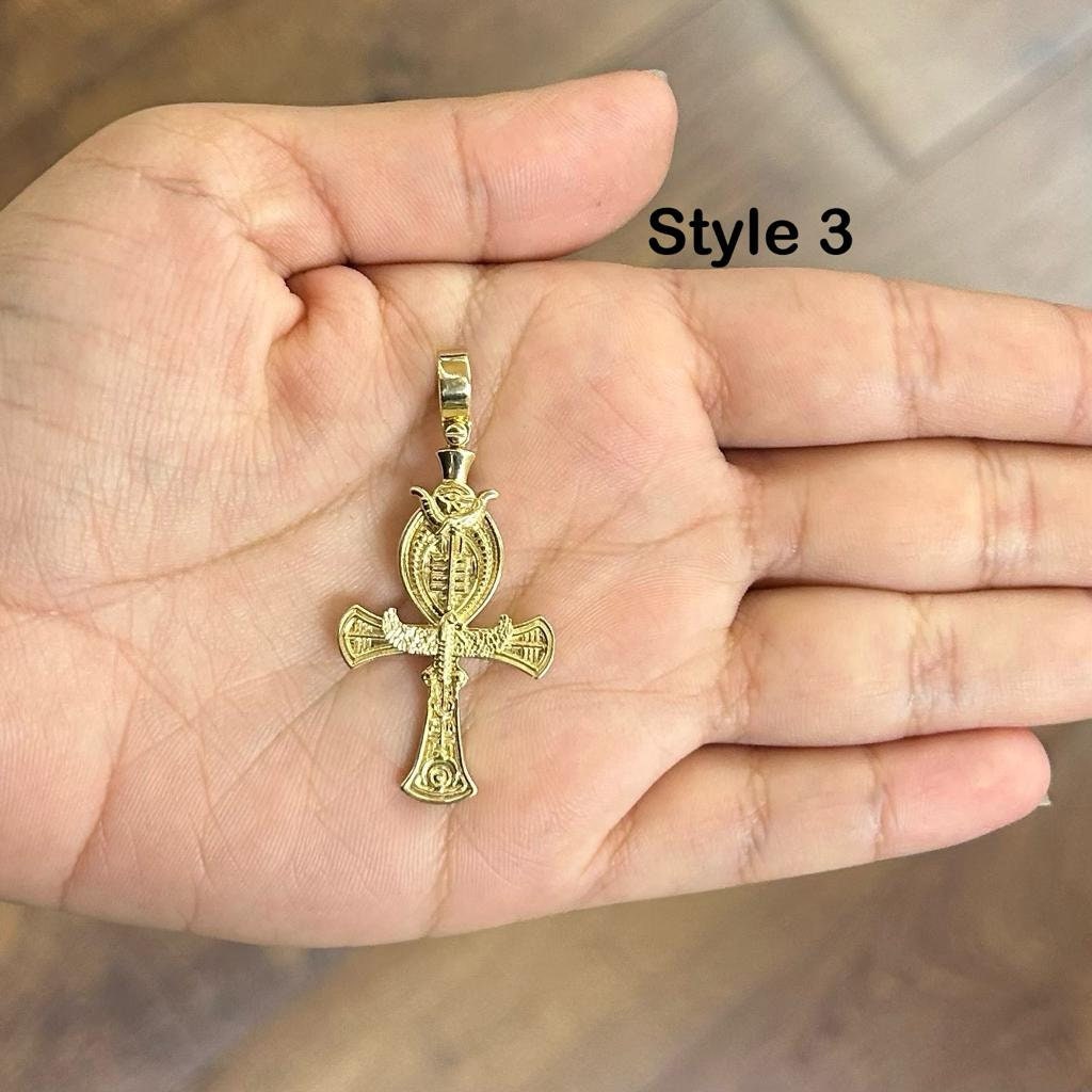 10k Gold Ankh Cross Pendant, Ancient Eyptian Ankh Pendant Charm, Nugget Style Pendant, Gifts for him, Jewelry for him, Religious Pendant