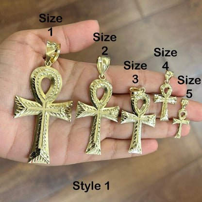 10k Gold Ankh Cross Pendant, Ancient Eyptian Ankh Pendant Charm, Nugget Style Pendant, Gifts for him, Jewelry for him, Religious Pendant