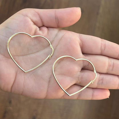 14k  Gold Heart Hoops, Thin Gold Hoops, Big Gold Hoops, Hoop Earring, Women's Hoop Earring, 14k Gold, Clip on Style, Love Earrings