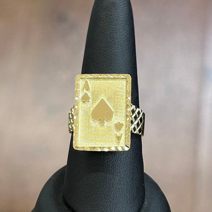 10k Gold Playing Cards Ring, Gold Men's Ring, Ace Ring, Birthday Ring Gift, Unisex Ring, Royal Flush of Hearts Ring, King of Spades, Poker