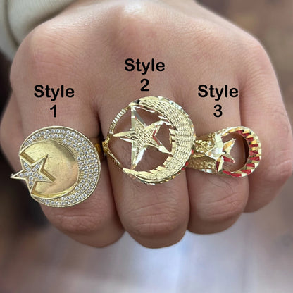 10k Gold Moon and Star Ring, Gold Men's Ring, Birthday Ring Gift, Unisex Ring, Astronomy Ring, Moon Ring, Star Ring, Crescent Moon and Star