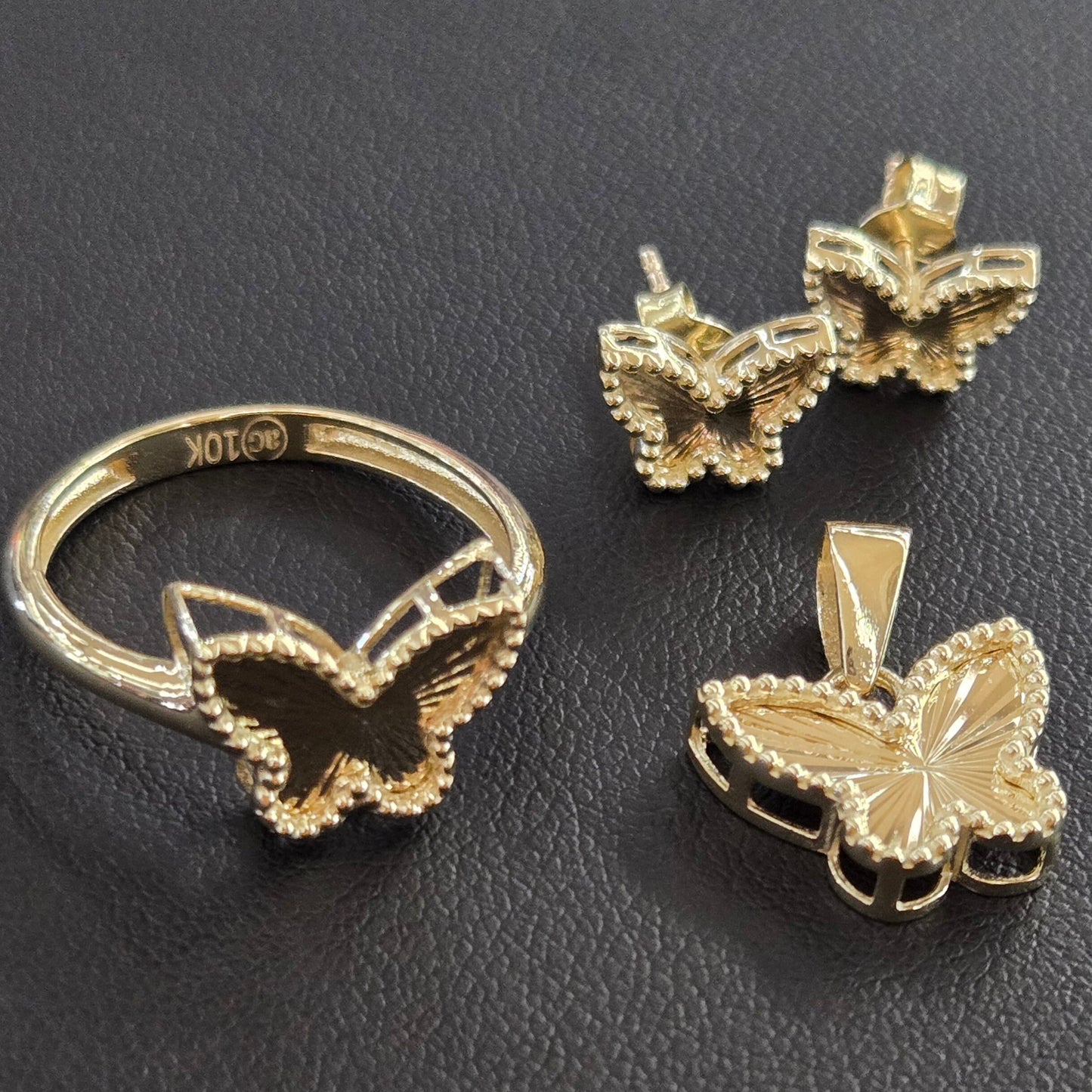 10k Gold Butterfly Set,  Matching Set, Butterfly Ring, Butterfly Charm, Butterfly Earrings, Gifts for her, Birthday Gift Set, Gold Butterfly