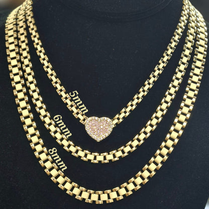 10k Gold Small Sliding Pink Heart Necklace, Presidential Gold Chain, Link Chain, Chain w/ Heart Gold Pendant, Link Chain