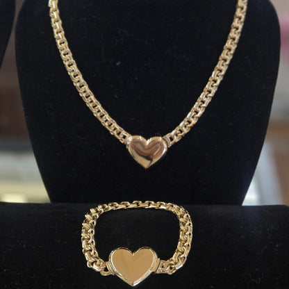 10k Gold Heart Matching Jewelry Set, Gold Heart Necklace, Golr Heart Bracelet, Gifts for her, Birthday Gift