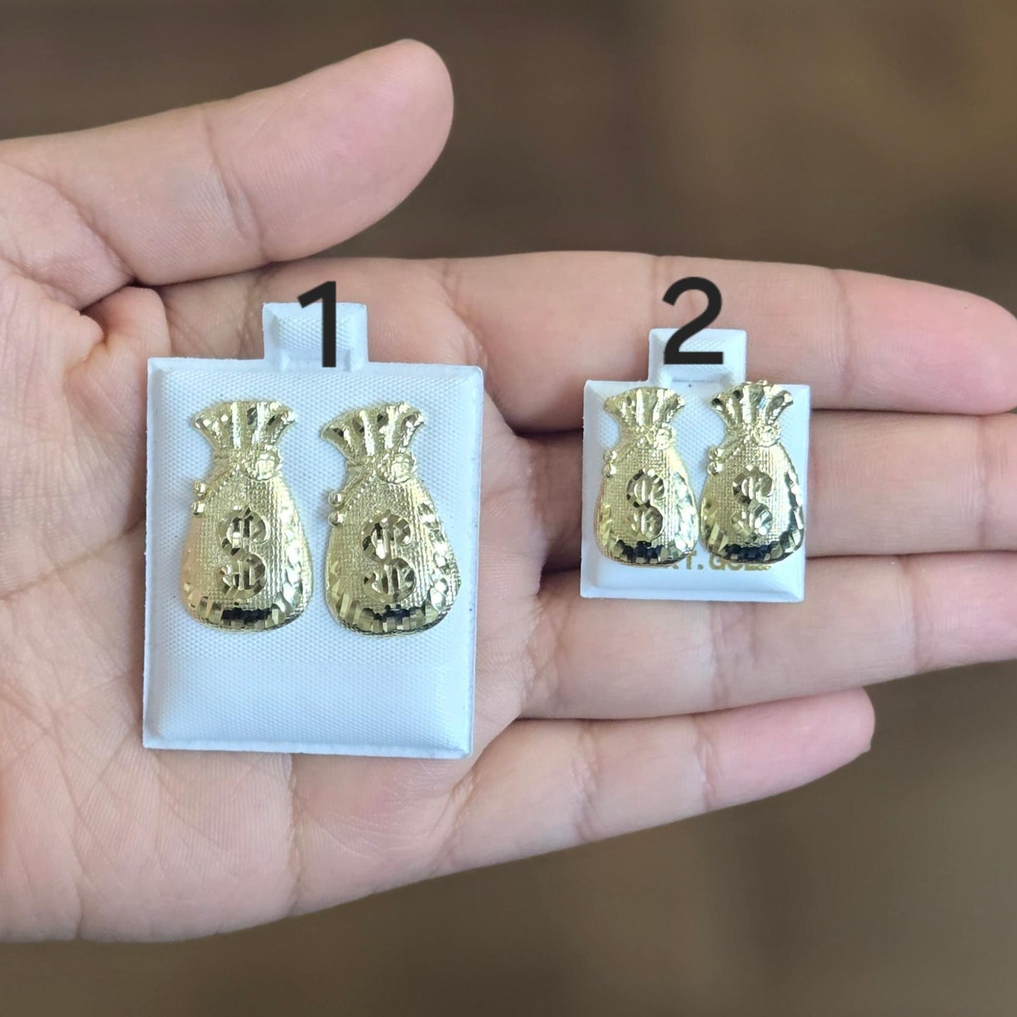 10k Gold Money Bag Earrings, Money Earrings, Gifts for him, Birthday Gift Earrings, Gold Jewelry, Money Sign Earrings