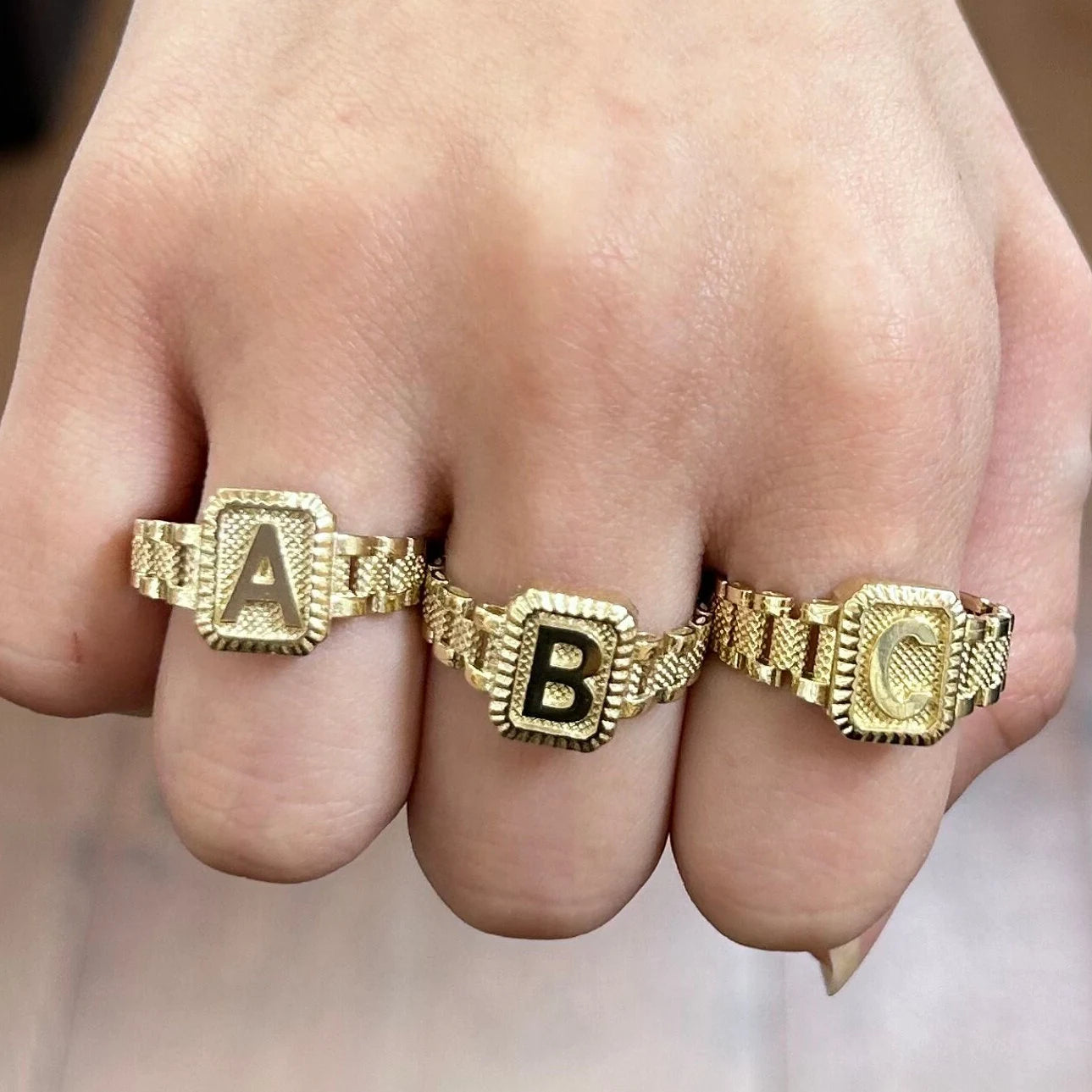 10K Gold Presidential Style Band Ring, 10k Initial Ring , Alphabet Rolly Ring for Gift, 10k Gold Ring, 10k Gold Name Ring, Name Ring, Rollie Ring