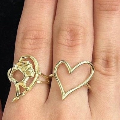 10k Gold Heart Ring, Gold Nefertiti Ring, Women's Ring, Egyptian Queen Ring, Simple Open Heart Ring, Queen Heart Ring, Promise Ring