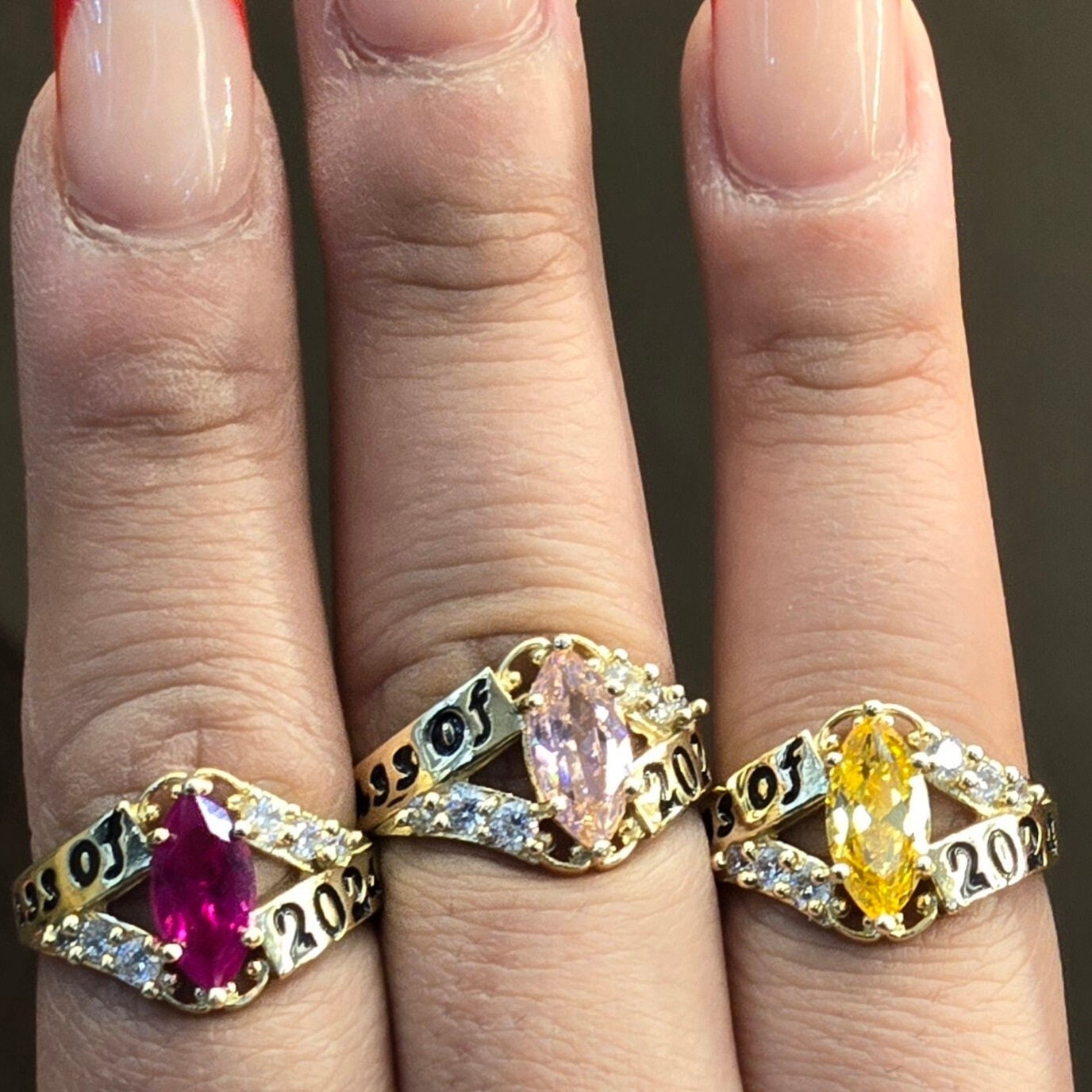 10k Gold Class Graduation Ring, Class of 2024 Ring, High School Graduation Ring, College Graduation Ring, Grad Ring, Birthstone Custom Ring, Pink Grad