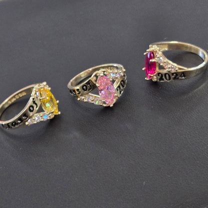 10k Gold Class Graduation Ring, Class of 2024 Ring, High School Graduation Ring, College Graduation Ring, Grad Ring, Birthstone Custom Ring, Pink Grad