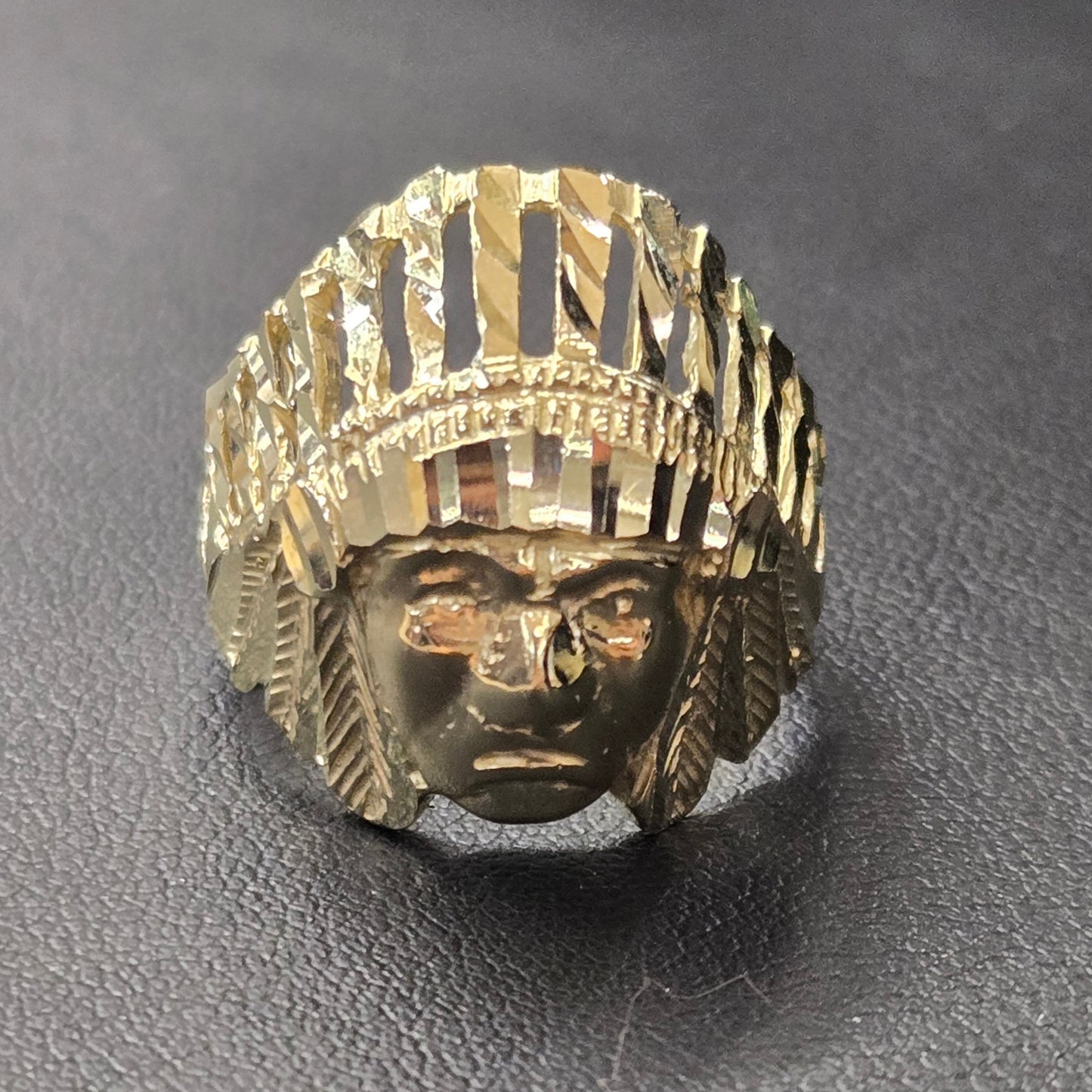 10k Gold Indian Cheif Head Ring, Gold Diamond Cut Ring, Native American Indian Cheif Head, Indian Face Ring