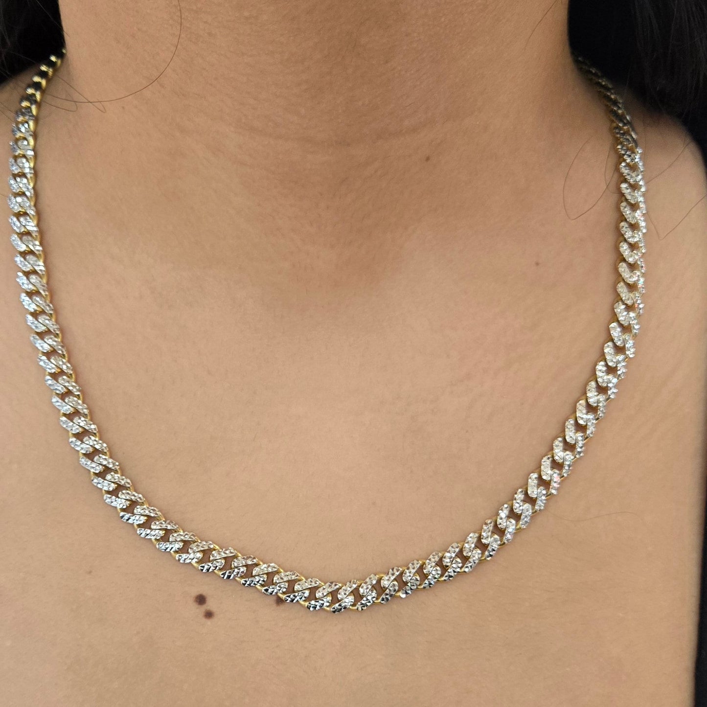 10k Gold Monaco Chain with Diamond Cut 22", Gold Monaco Style Link Necklace,