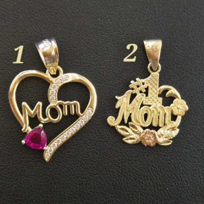 14k Gold Mom Charm, #1 Mom Gold Pendant, Mothers Day Gift, Heart Mom Gold Pendant, Birthstone Pendant, Love Mom Pendant, Mom Flowers Charm