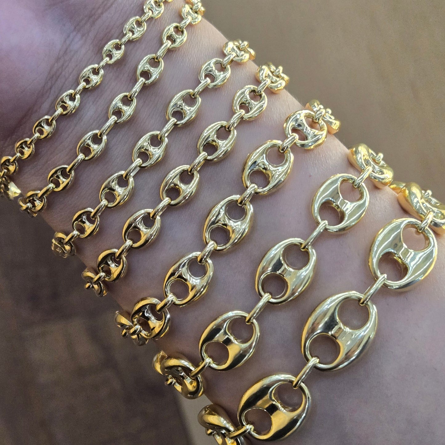 10k Gold Puffed Mariner Chain Bracelet,Gold Bracelet, Puffed Anchor Mariner Link, Gold Bracelet, Women's Gold Bracelet, Men's Gold Bracelet,