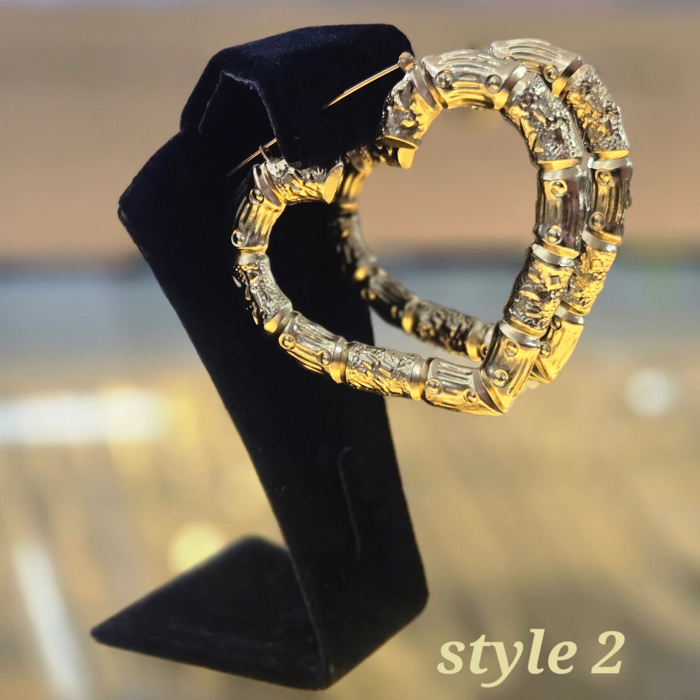 10k Gold Heart Bamboo Style Hoops, Big Hoops for Women, Small Medium Hoops Teenagers, Gold Bamboo Heart Design Hoop Earrings,