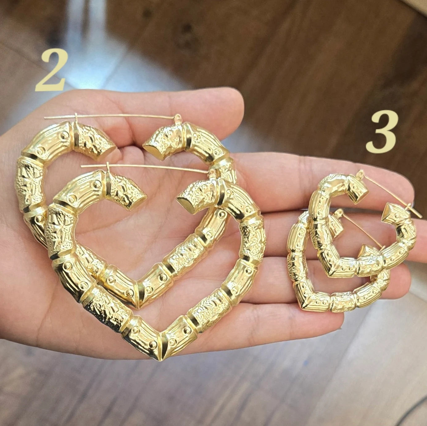 10k Gold Heart Bamboo Style Hoops, Big Hoops for Women, Small Medium Hoops Teenagers, Gold Bamboo Heart Design Hoop Earrings,