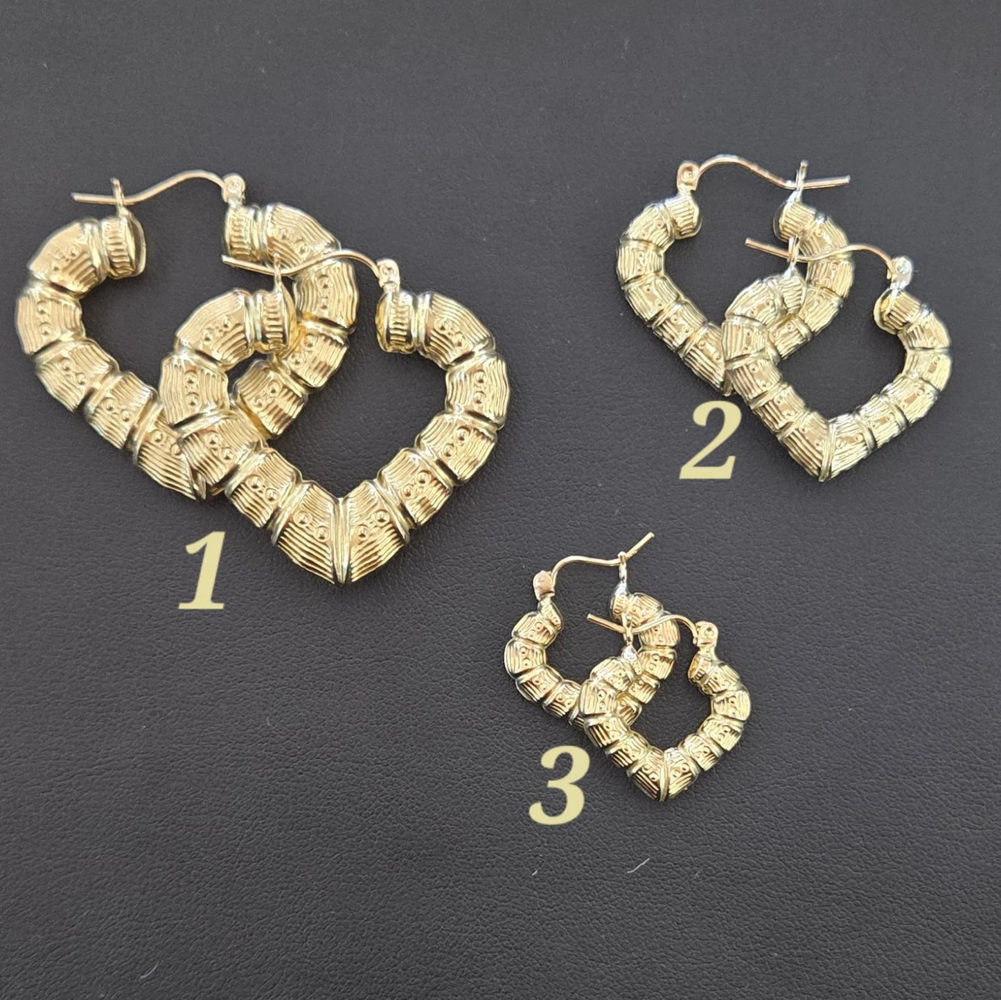 10k Gold Small Heart Bamboo Style Hoops, Medium Hoops for Teenagers, Baby Girl Small Hoops, Gold Bamboo Heart Design Hoop Earrings