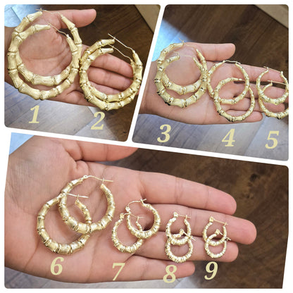 10k Gold Bamboo Style Hoops, Big Hoops for Women, Small Hoops for Kids Girls, Medium Hoops for Teenagers, Gold Bamboo Hoop Earrings,